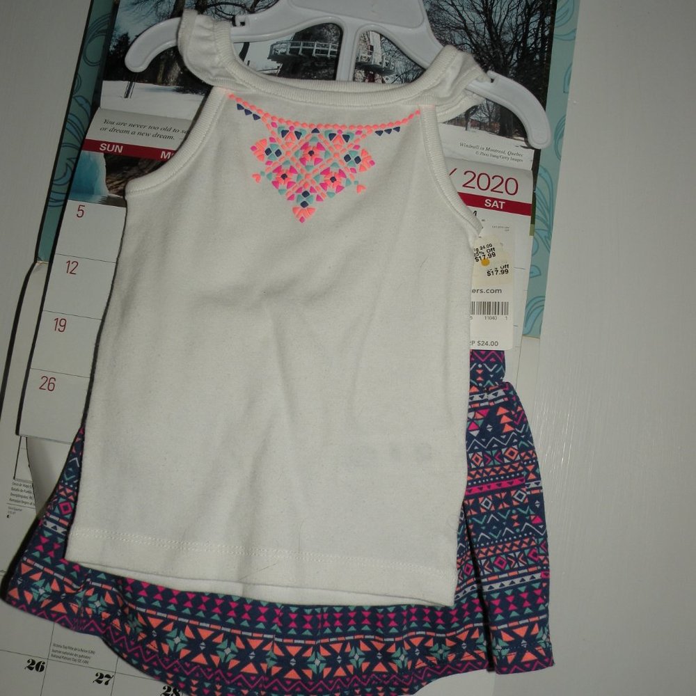 CARTERS NWT 12 M  2 PC. NATIVE DESIGN WHITE  TOP